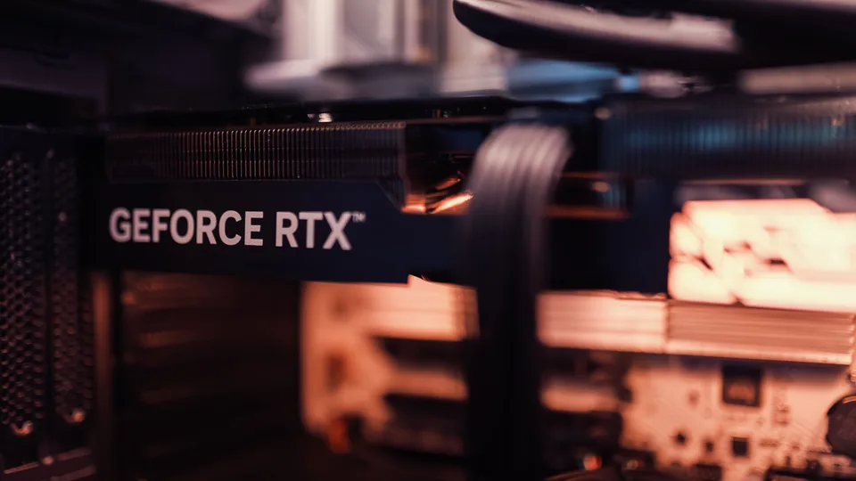 close-up of a graphics card installed inside a desktop computer