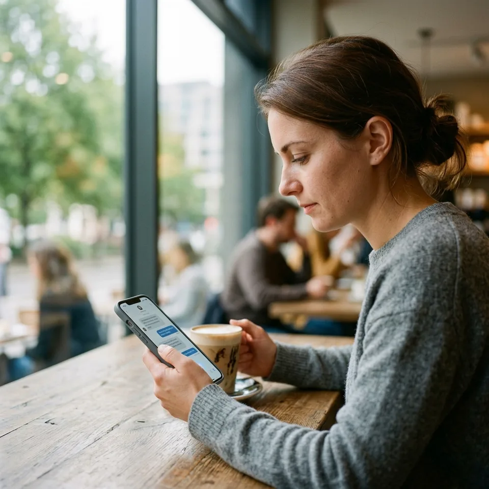 Person holding smartphone with Gemini mobile chat