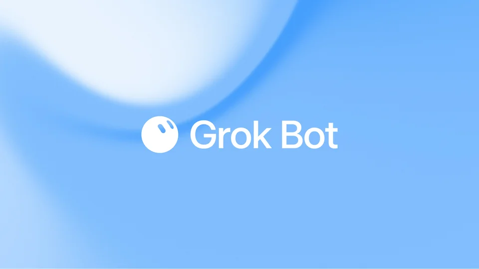 Grok Bot logo on a blue gradient background
