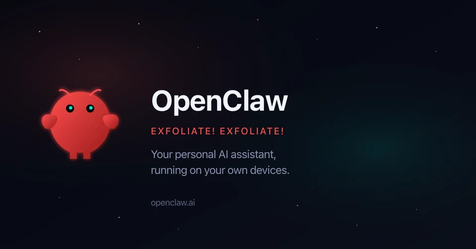 OpenClaw logo with a red mascot and the tagline Your personal AI assistant, running on your own devices