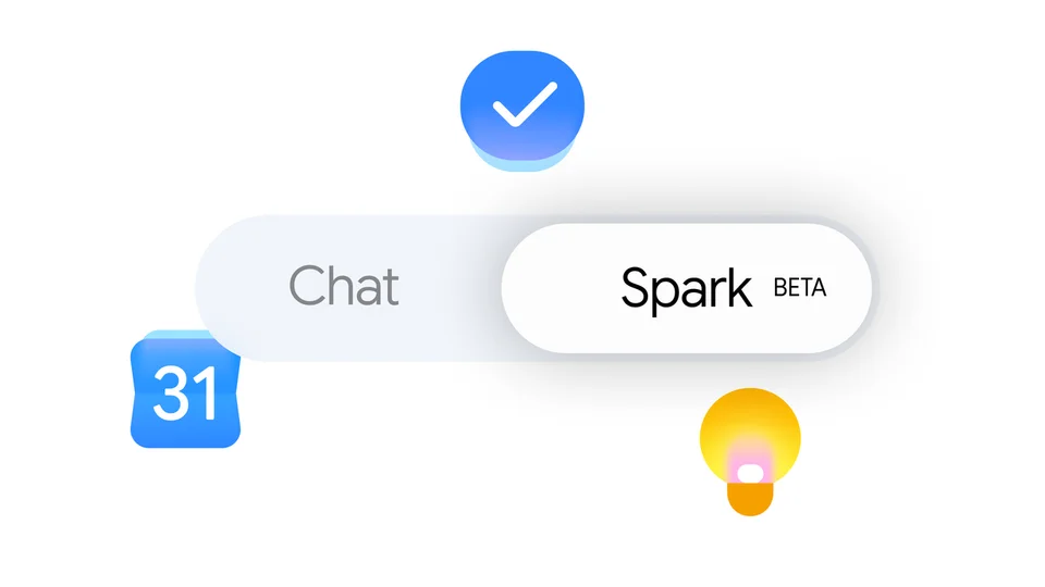A toggle switching from Chat to Spark Beta, surrounded by calendar, checkmark and lightbulb icons