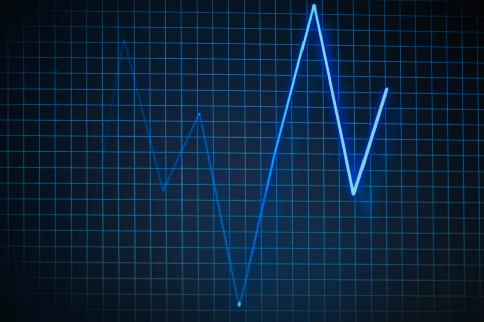 A graphic illustration showing heart pulse rate waveforms and cardiac monitoring data.